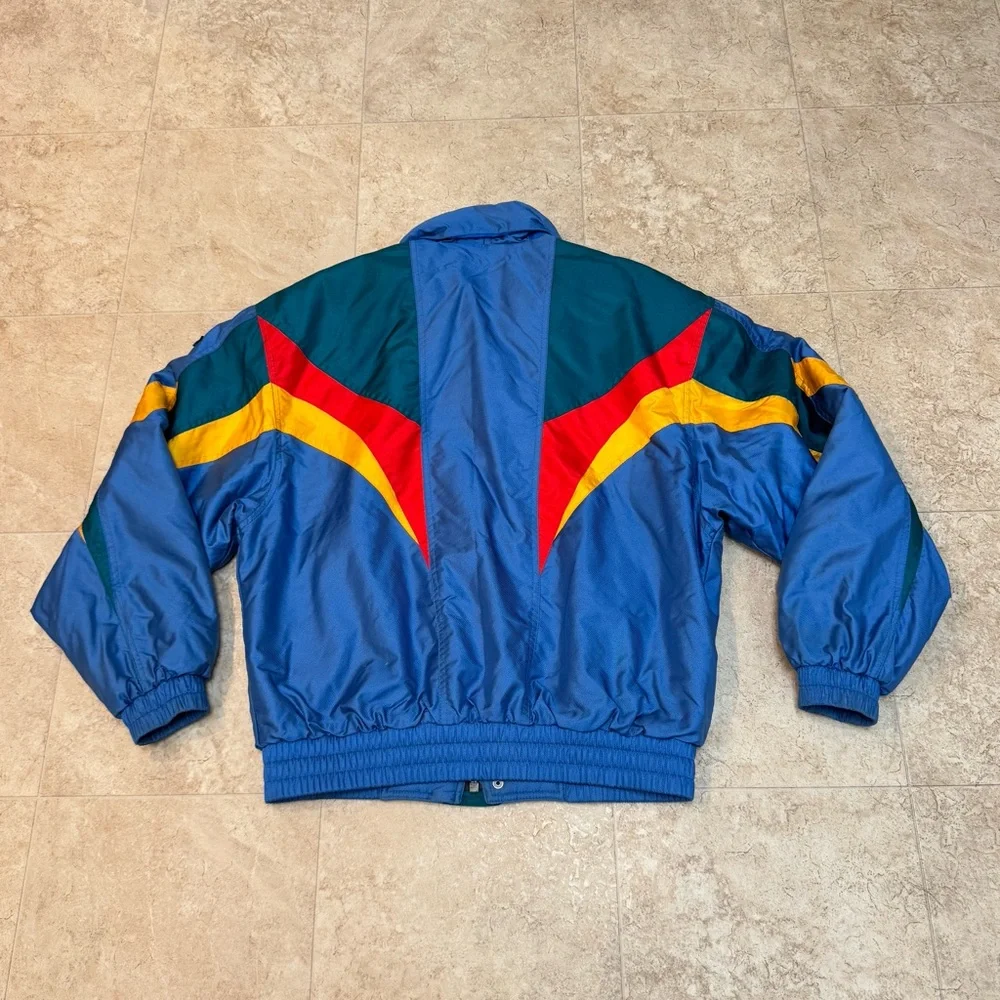 VTG Retro Descente Men’s Ski Blue Red Green Yellow 90s 80s Jacket Size Medium - Picture 14 of 15